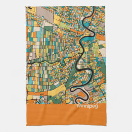 Winnipeg Map/orange Tea Towel