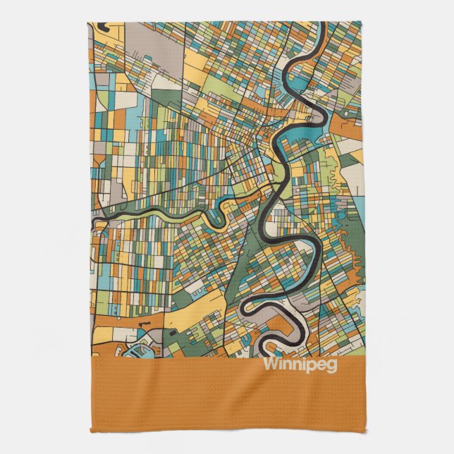 Winnipeg Map/orange Tea Towel (Vertical)