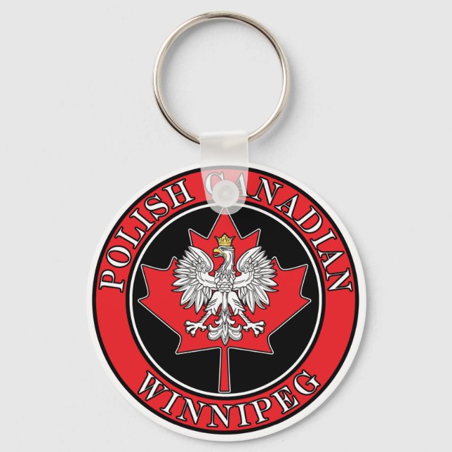 Winnipeg Round Polish Canadian Leaf Key Ring (Front)