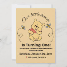 Winnow the Pooh 1st birthday invitation 