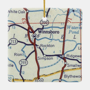 Winnsboro SC Vintage Map Ceramic Ornament