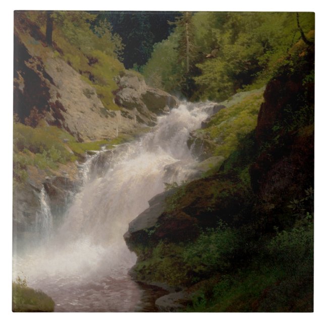 Winona Falls (US Landscape) (by Hermann Herzog) Ceramic Tile (Front)