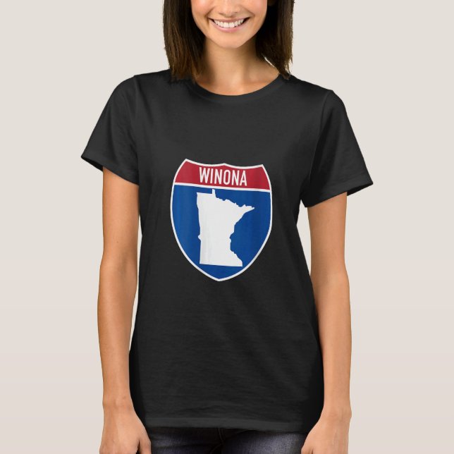 Winona Minnesota Map Highway Interstate Sign Souve T-Shirt (Front)