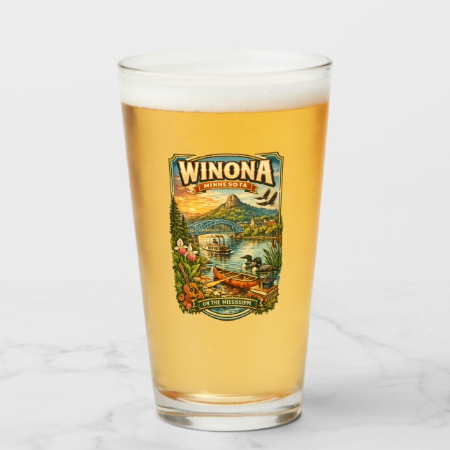 Winona, MN Minnesota Unique Souvenir Glass Cup (Front Filled)