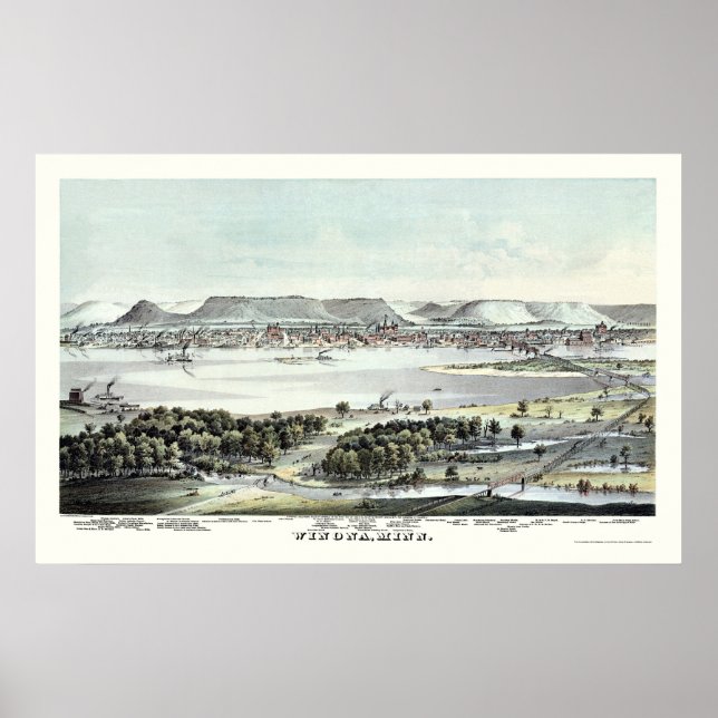Winona, MN Panoramic Map - 1874 Poster (Front)