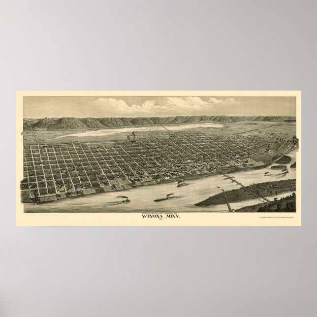 Winona, MN Panoramic Map - 1889 Poster (Front)