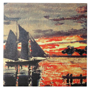 Winslow Homer artwork, Sunset Fires, Ceramic Tile