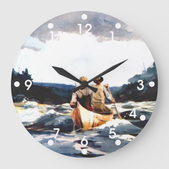 Winslow Homer: Canoe in the Rapids Large Clock (Front)