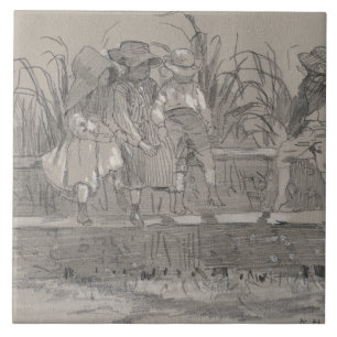 Winslow Homer - Children Sitting on a Fence Ceramic Tile