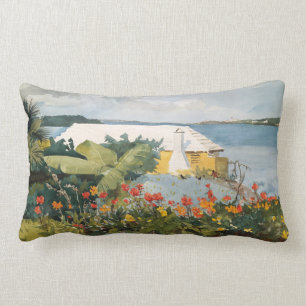 Winslow Homer Flower Garden and Bungalow Bermuda Lumbar Cushion