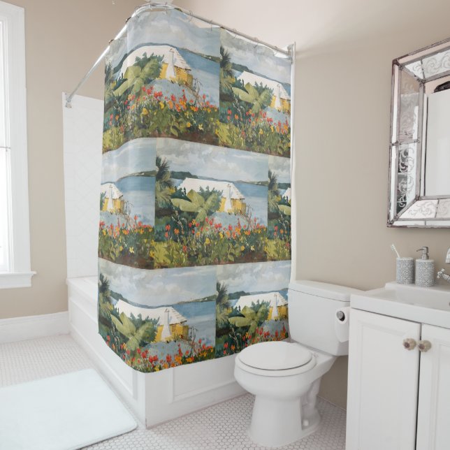 Winslow Homer Flower Garden and Bungalow Bermuda Shower Curtain (In Situ)