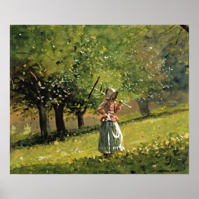 Winslow Homer painting, Girl with Hay Rake Poster (Front)