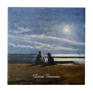 Winslow Homer watercolor, Moonlight, Love Forever, Ceramic Tile