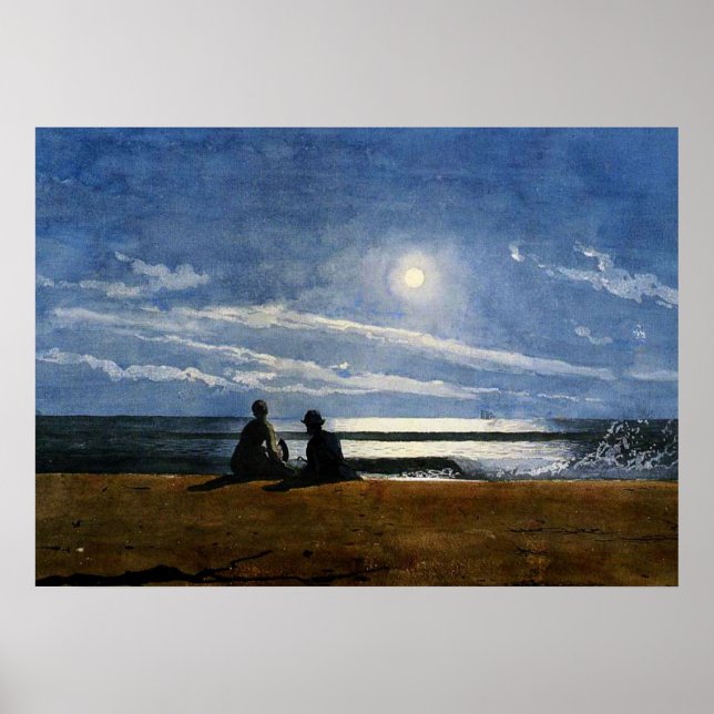 Winslow Homer watercolor, Moonlight Poster (Front)