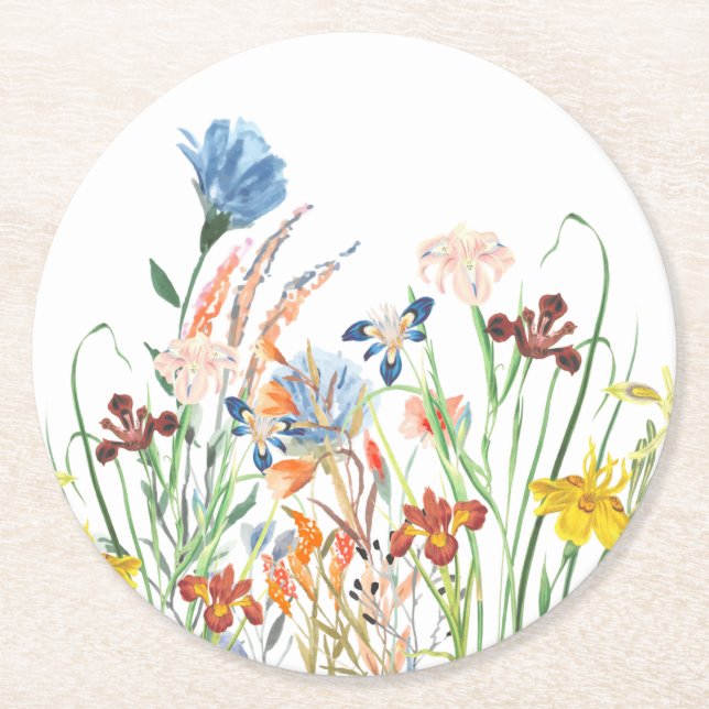 Winsome Wildflowers Wedding Round Paper Coaster (Front)