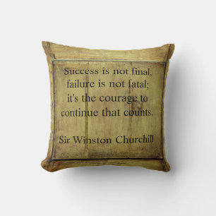 Winston Churchill Quote; Success Vintage Aged Wood Cushion