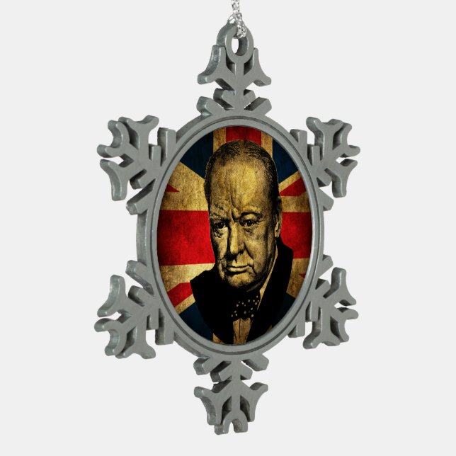 Winston Churchill Snowflake Pewter Christmas Ornament (Left)
