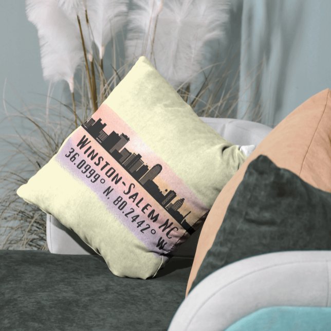 Winston-Salem City Skyline Latitude and Longitude  Cushion (Creator Uploaded)