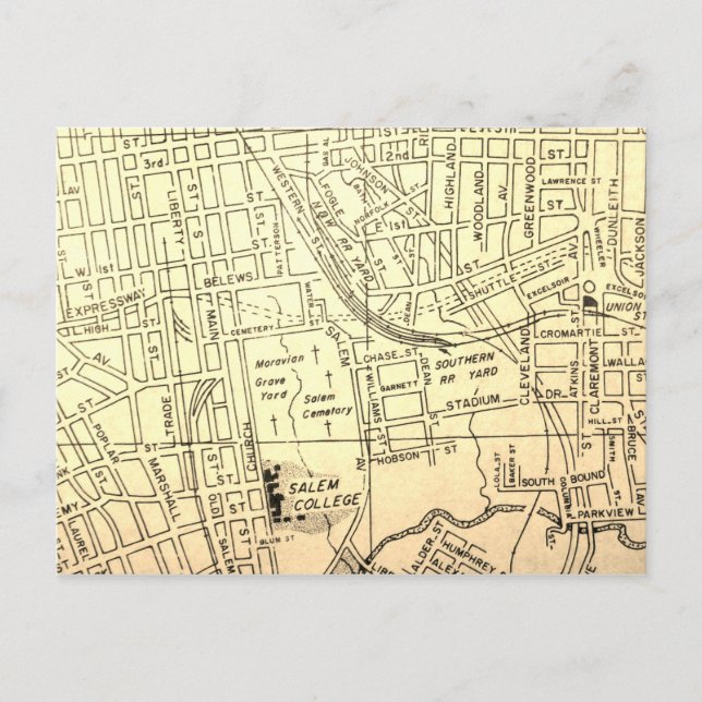 Winston-Salem, NC Vintage Map Postcard (Front)