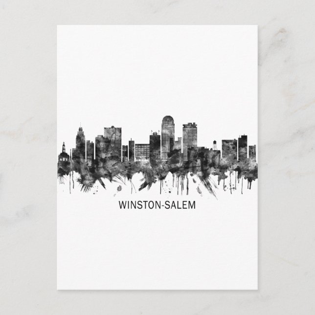Winston-Salem North Carolina Skyline BW Holiday Postcard (Front)