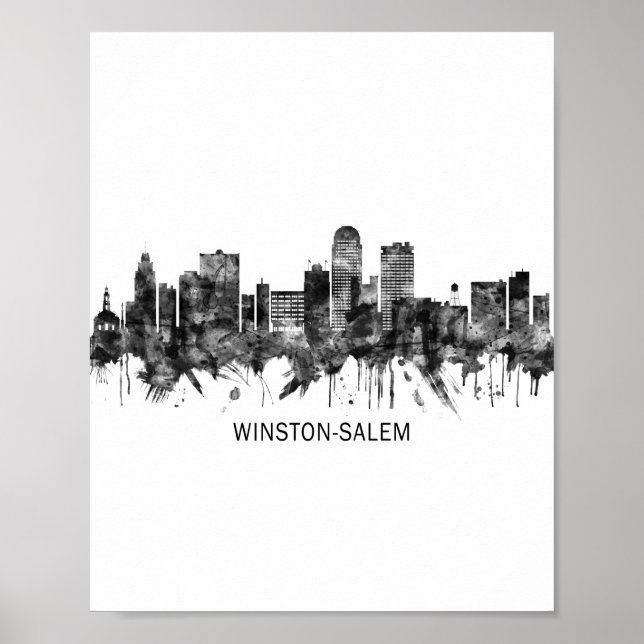 Winston-Salem North Carolina Skyline BW Poster (Front)
