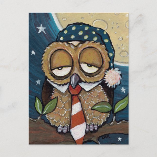 Winston | Sleepy Business Owl Art Postcard (Front)