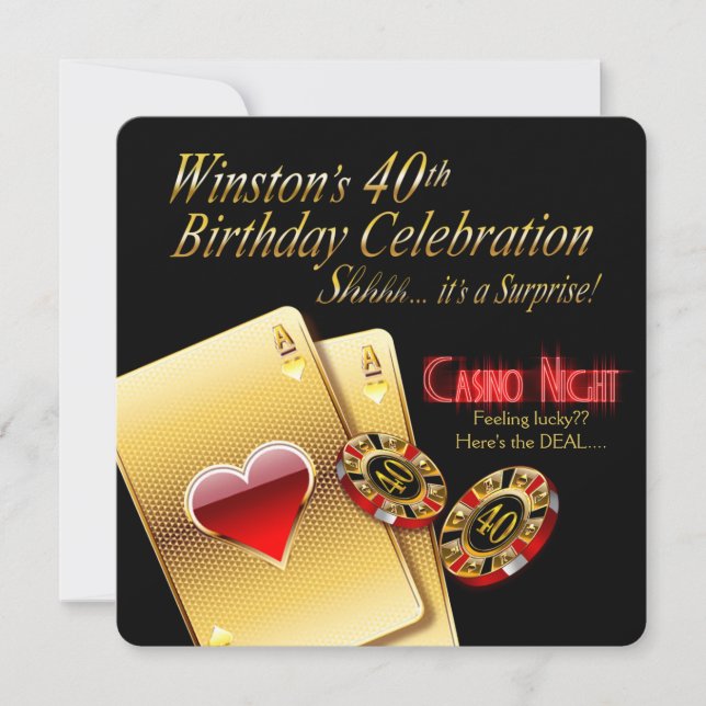 Winston's 40th Birthday Vegas Casino Night Party Invitation (Front)