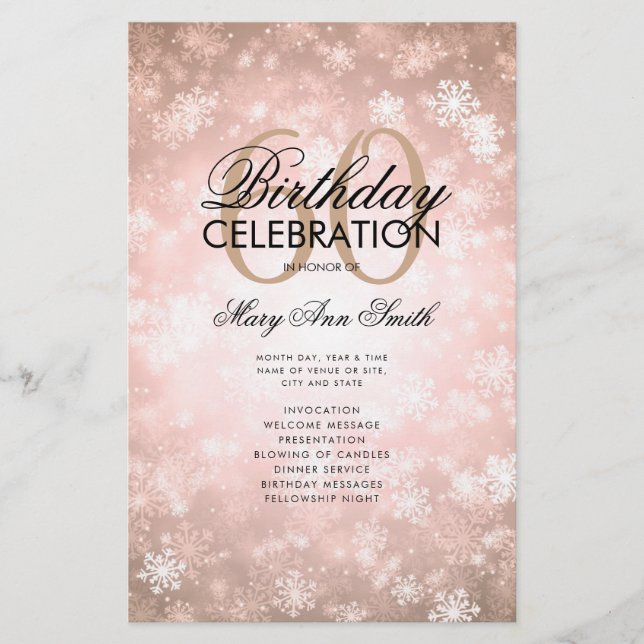 Winter 60 Birthday Program Rose Gold Menu (Front)