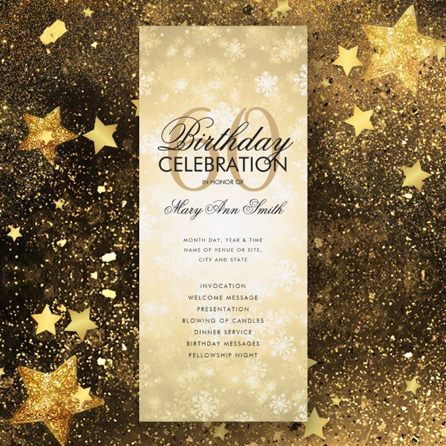 Winter 60th Birthday Program Gold Wonderland Menu (Creator Uploaded)