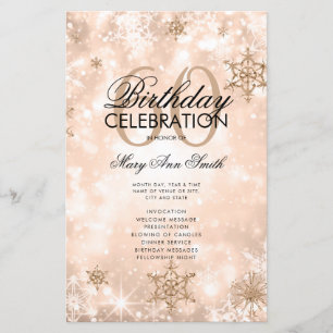Winter 60th Birthday Program Rose Gold Menu