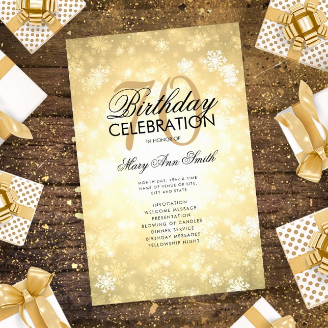 Winter 70th Birthday Program Gold Wonderland Menu (Creator Uploaded)
