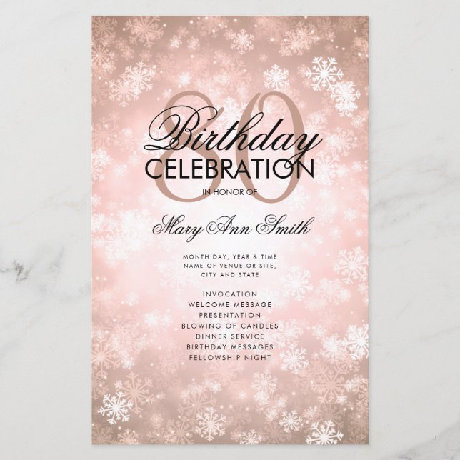 Winter 80th Birthday Program Rose Gold Wonderland  (Front)