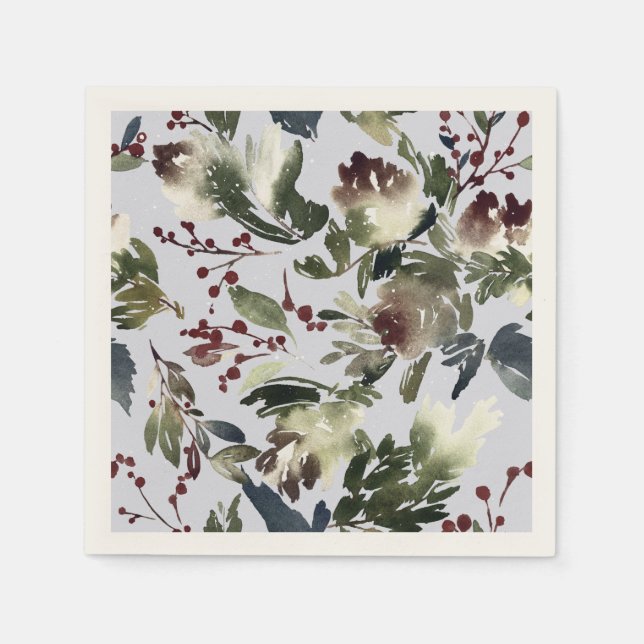 Winter Abstract Pine Cones and Berries Napkin (Front)