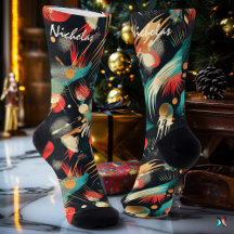 Winter Abstract Socks in Teal, Gold, and Red