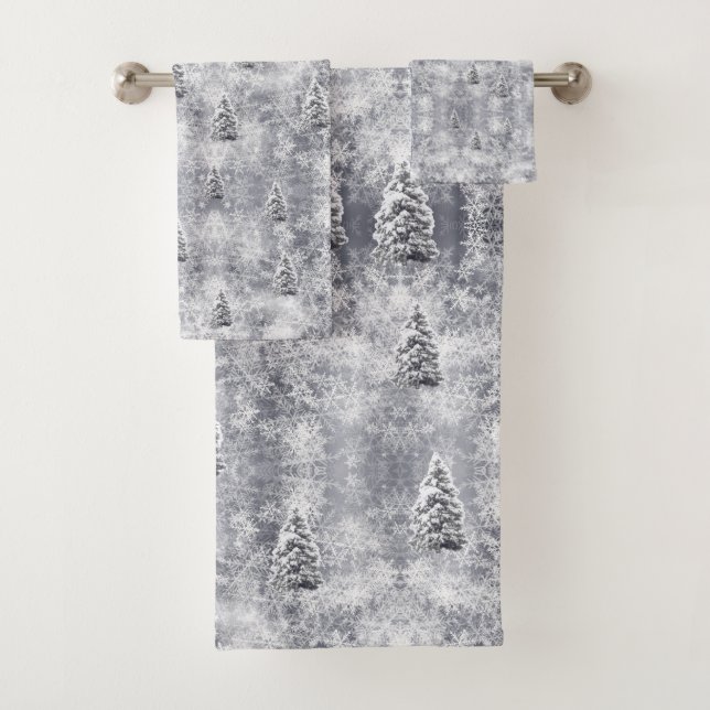 Winter Abstract Tree Grey Holiday  Bath Towel Set (Insitu)