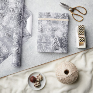 Winter Abstract Tree Grey Holiday Wrapping Paper 