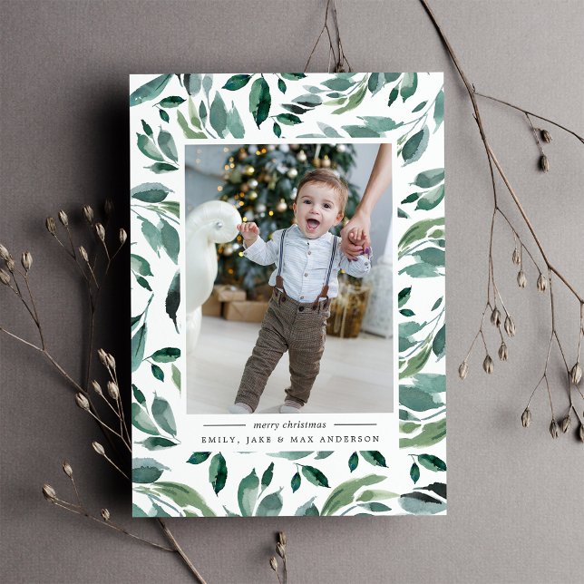 Winter Abundance | Botanical Greenery Photo Holiday Card (Creator Uploaded)