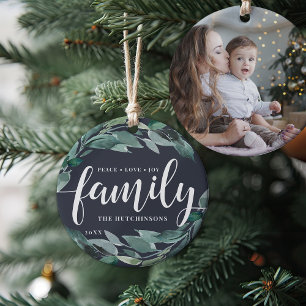 Winter Abundance Peace Love Joy Family Ceramic Ornament