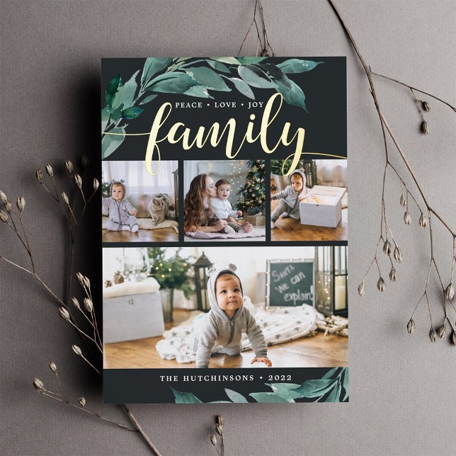 Winter Abundance | Photo Collage Gold Foil Holiday Card (Creator Uploaded)