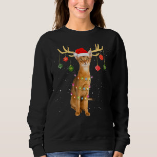 Winter Abyssinian Cat Reindeer Santa Hat Lights Ch Sweatshirt
