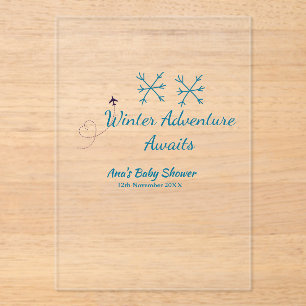 Winter Adventure awaits baby shower blue snowflake Acrylic Invitations