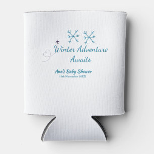 Winter Adventure awaits baby shower blue snowflake Can Cooler