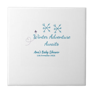 Winter Adventure awaits baby shower blue snowflake Ceramic Tile