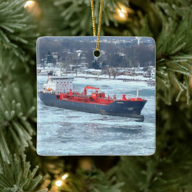 Winter Algoterra Great Lakes Ship Freighter Ceramic Ornament (Tree)