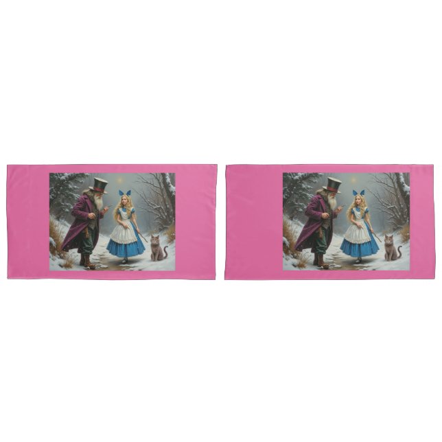 Winter Alice pink king pillowcases pair (Front-Set)