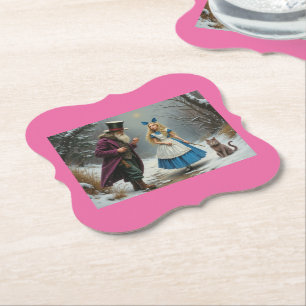 Winter Alice pink paper bracket drink coasters