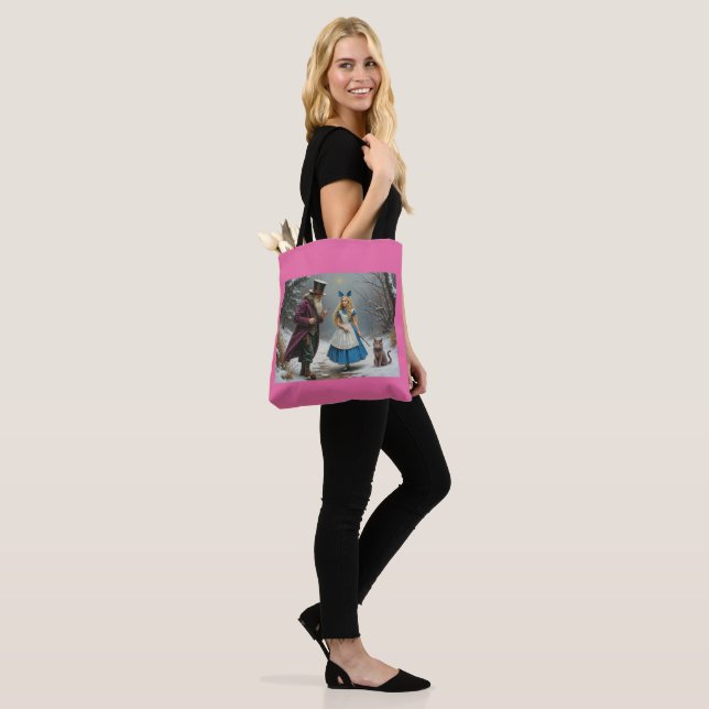 Winter Alice pink shoulder tote bag (On Model)