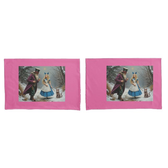 Winter Alice pink standard pillowcases pair (Front-Set)
