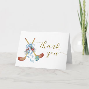 Winter All Star Bow Floral Hockey Baby Shower  Thank You Card
