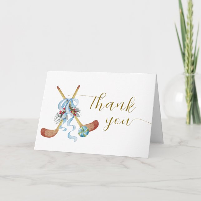 Winter All Star Bow Floral Hockey Baby Shower  Thank You Card (Front)